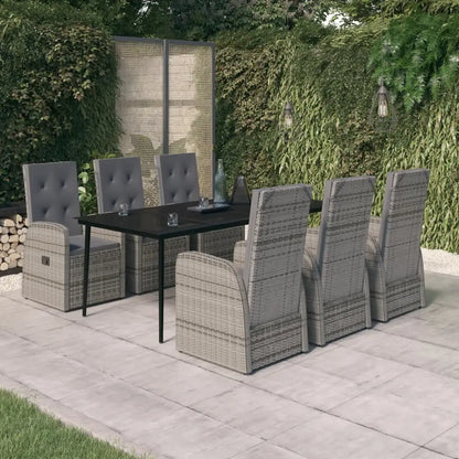 vidaXL Patio Dining Set Seat 3/5/7 Piece Black/Gray 31.5’’/55.1’’ Table Length - Gray / 78.8’’ table length/ 7 piece