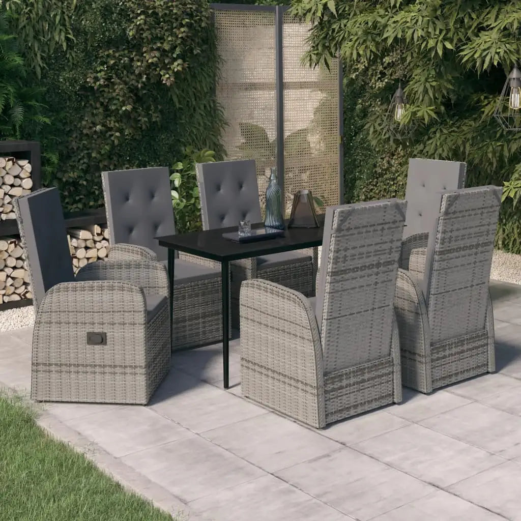 vidaXL Patio Dining Set Seat 3/5/7 Piece Black/Gray 31.5’’/55.1’’ Table Length - Gray / 55.1’’ table length/ 7 piece
