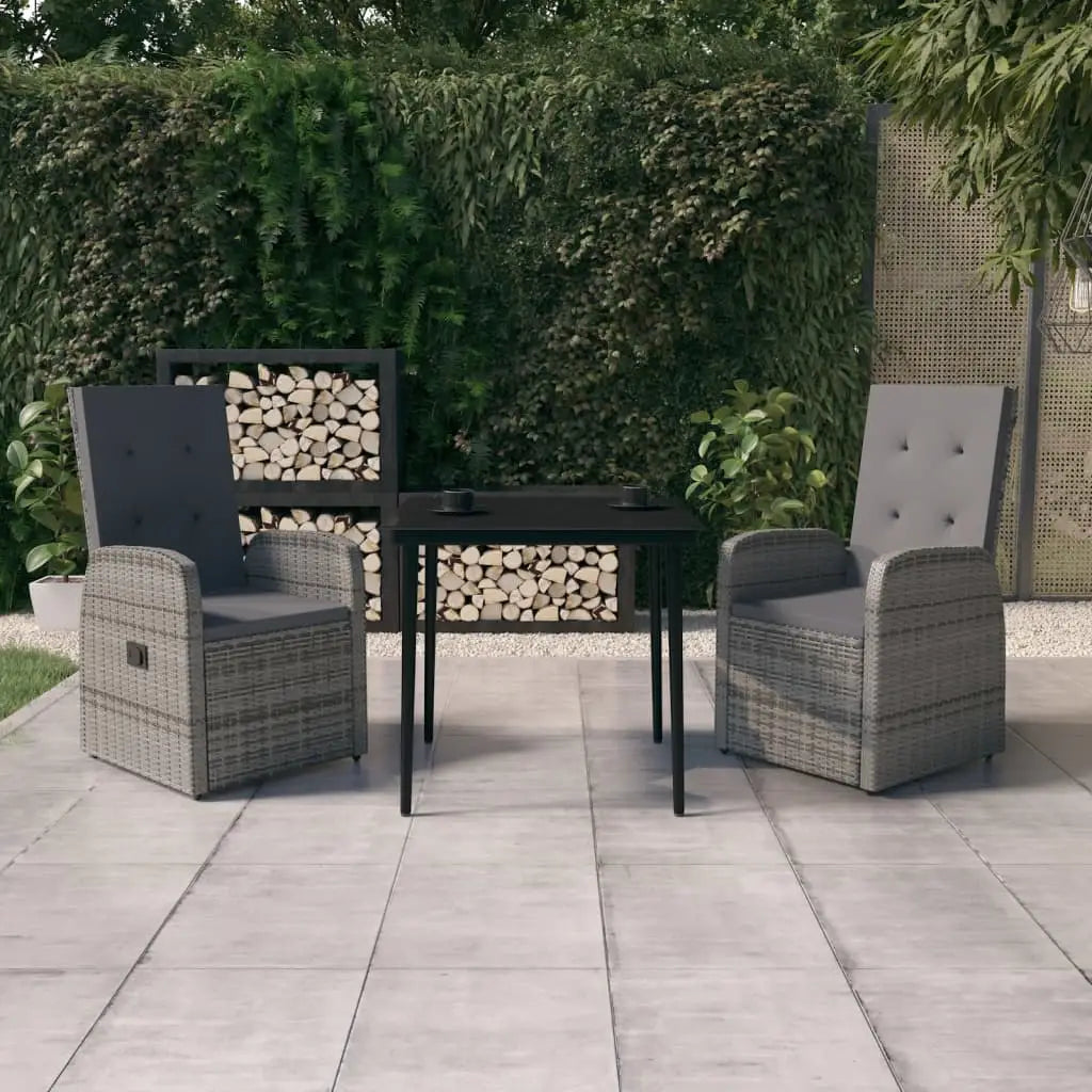 vidaXL Patio Dining Set Seat 3/5/7 Piece Black/Gray 31.5’’/55.1’’ Table Length - Gray / 31.5’’ table length/ 3 piece
