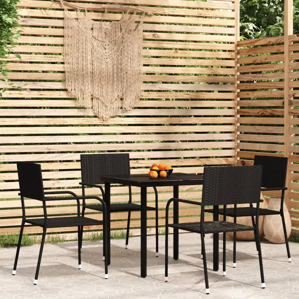 vidaXL Patio Dining Set Wicker Outdoor Dining Table and Chair Conversation Set - Black / 31.5’’ table length/ 5 piece