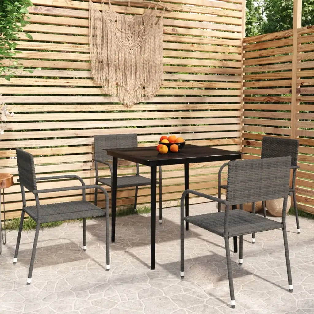 vidaXL Patio Dining Set Wicker Outdoor Dining Table and Chair Conversation Set - Gray / 31.5’’ table length/ 5 piece