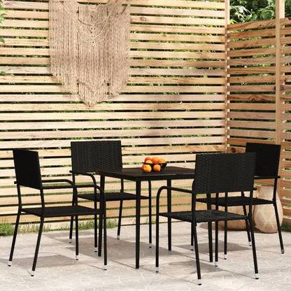 vidaXL Patio Dining Set Wicker Outdoor Dining Table and Chair Conversation Set - Black / 31.5’’ table length/ 5 piece