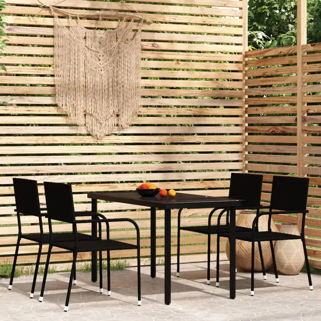 vidaXL Patio Dining Set Wicker Outdoor Dining Table and Chair Conversation Set - Black / 55.1’’ table length/ 5 piece