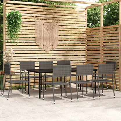 vidaXL Patio Dining Set Wicker Outdoor Dining Table and Chair Conversation Set - Gray / 78.8’’ table length/ 9 piece