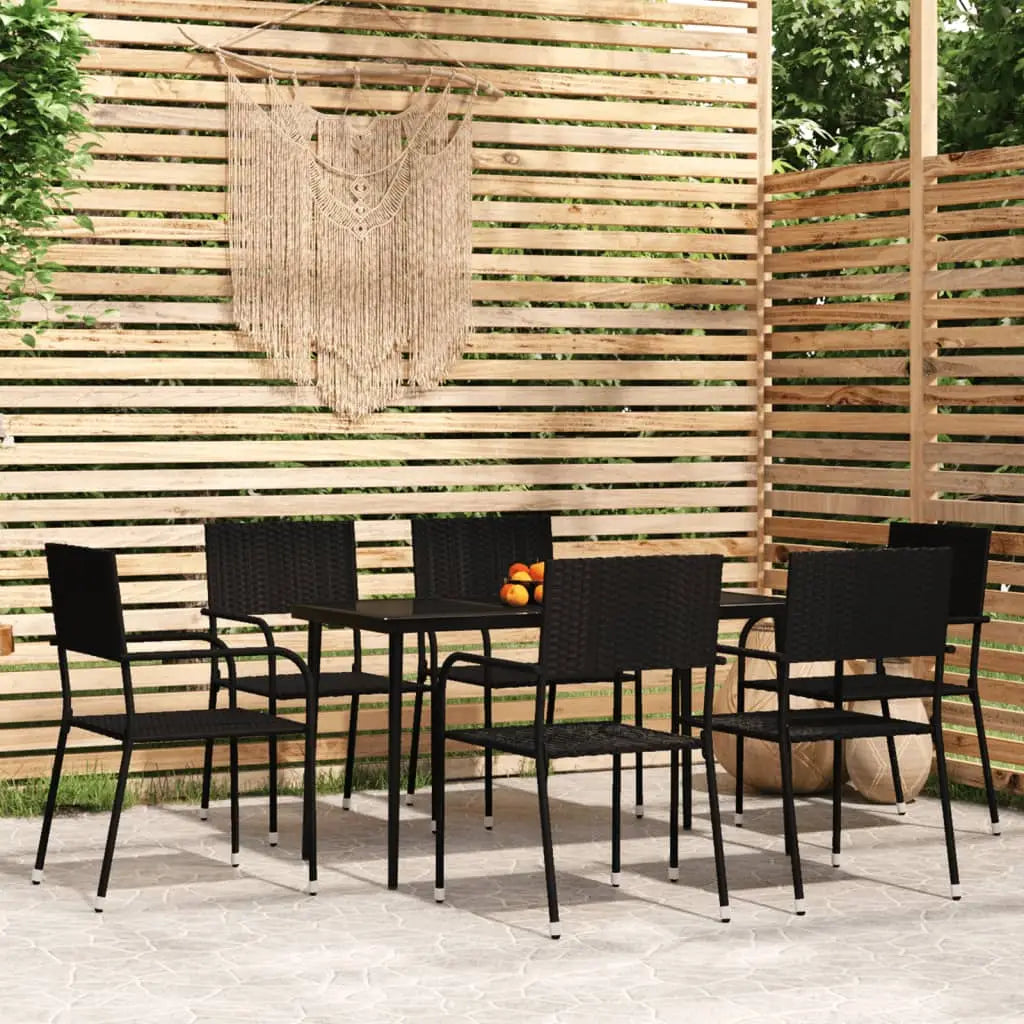 vidaXL Patio Dining Set Wicker Outdoor Dining Table and Chair Conversation Set - Black / 55.1’’ table length/ 7 piece