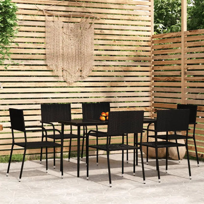 vidaXL Patio Dining Set Wicker Outdoor Dining Table and Chair Conversation Set - Black / 55.1’’ table length/ 7 piece