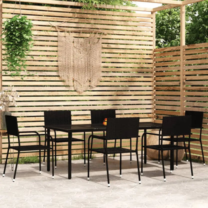 vidaXL Patio Dining Set Wicker Outdoor Dining Table and Chair Conversation Set - Black / 78.8’’ table length/ 7 piece