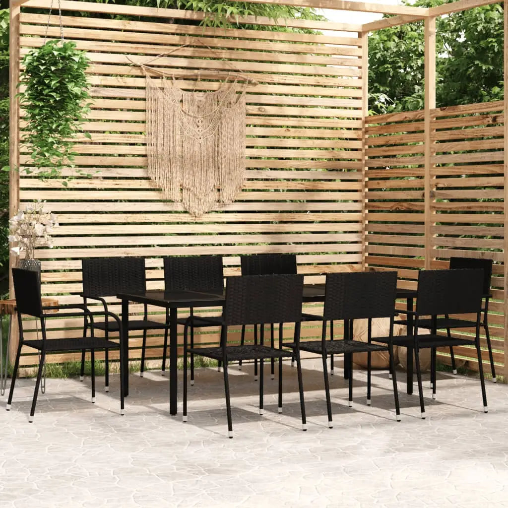 vidaXL Patio Dining Set Wicker Outdoor Dining Table and Chair Conversation Set - Black / 78.8’’ table length/ 9 piece