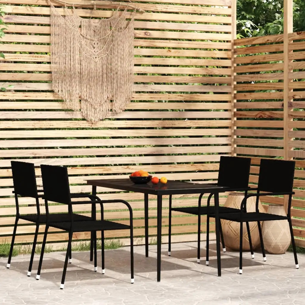 vidaXL Patio Dining Set Wicker Outdoor Dining Table and Chair Conversation Set - Black / 55.1’’ table length/ 5 piece