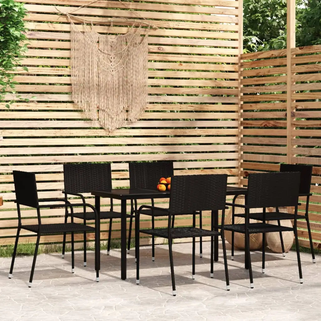 vidaXL Patio Dining Set Wicker Outdoor Dining Table and Chair Conversation Set - Black / 55.1’’ table length/ 7 piece