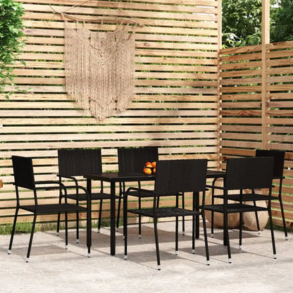 vidaXL Patio Dining Set Wicker Outdoor Dining Table and Chair Conversation Set - Black / 55.1’’ table length/ 7 piece