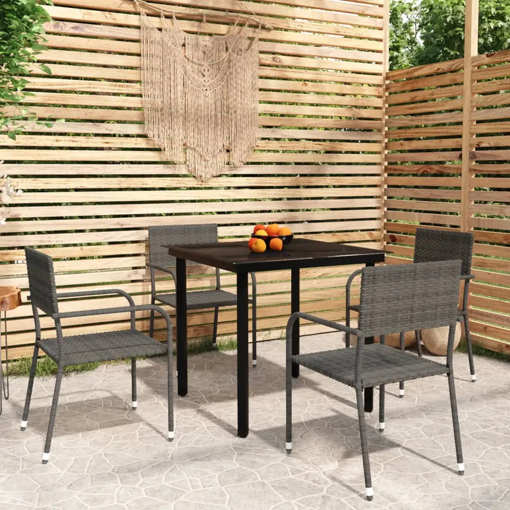 vidaXL Patio Dining Set Wicker Outdoor Dining Table and Chair Conversation Set - Gray / 31.5’’ table length/ 5 piece