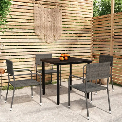vidaXL Patio Dining Set Wicker Outdoor Dining Table and Chair Conversation Set - Gray / 31.5’’ table length/ 5 piece