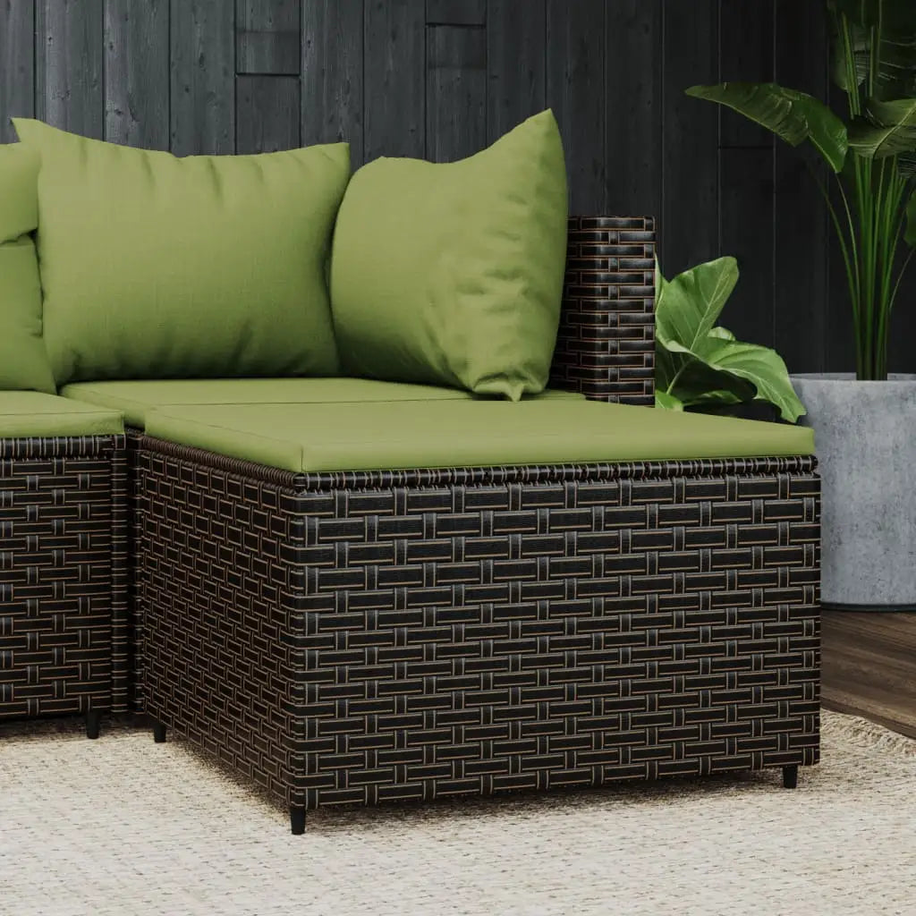 vidaXL Patio Furniture Outdoor Footstool Ottoman with Cushions Poly Rattan - Brown and green / 1 pcs - Ottoman