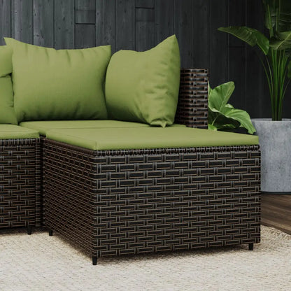 vidaXL Patio Furniture Outdoor Footstool Ottoman with Cushions Poly Rattan - Brown and green / 1 pcs - Ottoman