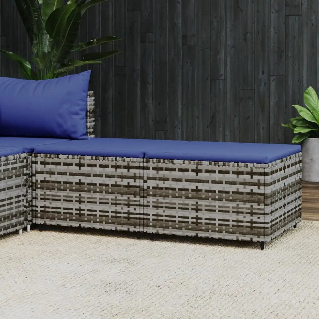 vidaXL Patio Furniture Outdoor Footstool Ottoman with Cushions Poly Rattan - Gray and blue / 2 pcs - Ottoman