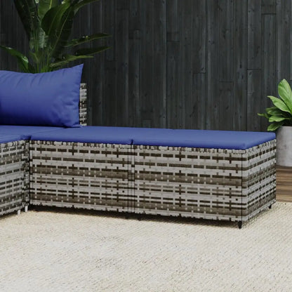 vidaXL Patio Furniture Outdoor Footstool Ottoman with Cushions Poly Rattan - Gray and blue / 2 pcs - Ottoman