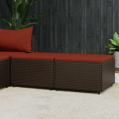 vidaXL Patio Furniture Outdoor Footstool Ottoman with Cushions Poly Rattan - Brown and red / 2 pcs - Ottoman