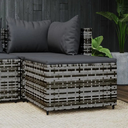 vidaXL Patio Furniture Outdoor Footstool Ottoman with Cushions Poly Rattan - Gray / 1 pcs - Ottoman