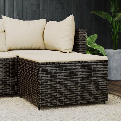 vidaXL Patio Furniture Outdoor Footstool Ottoman with Cushions Poly Rattan - Brown and cream / 1 pcs - Ottoman