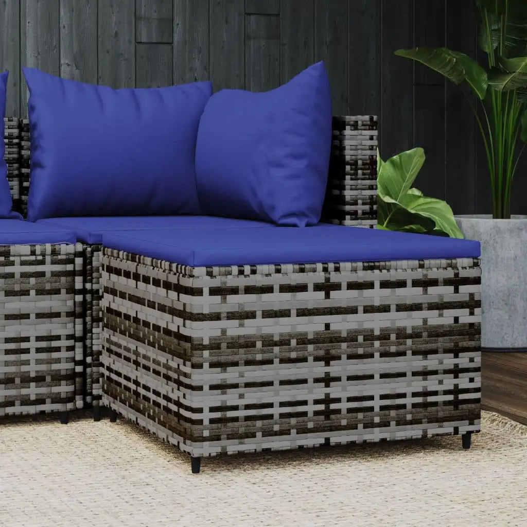 vidaXL Patio Furniture Outdoor Footstool Ottoman with Cushions Poly Rattan - Gray and blue / 1 pcs - Ottoman