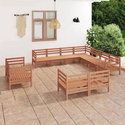 vidaXL Patio Furniture Set 11 Piece Garden Sectional Sofa Set Solid Wood Pine - Outdoor Sofa Set