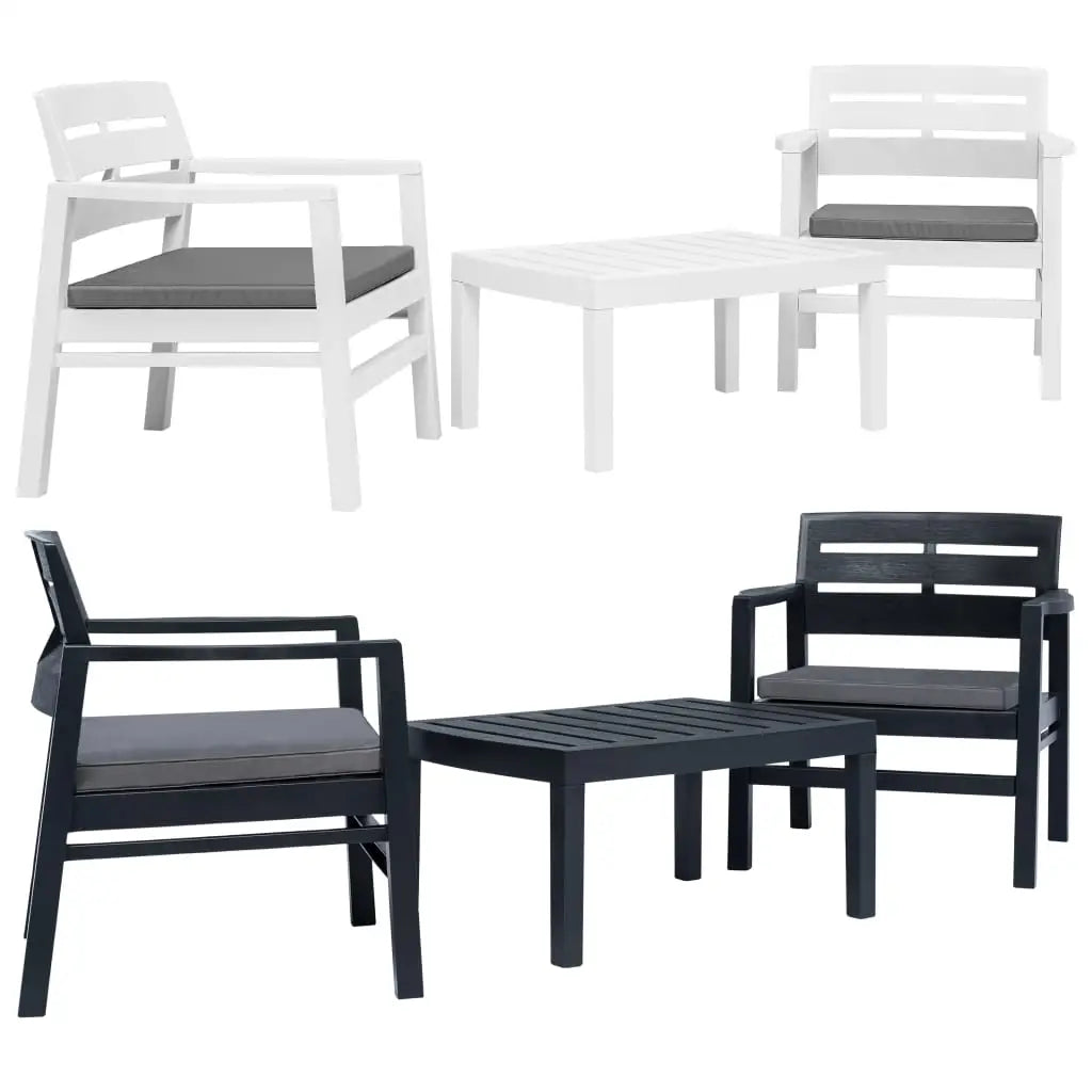 vidaXL Patio Furniture Set 3 Piece Conversation Set Table and Chairs Plastic - White - Furniture > Outdoor Furniture >