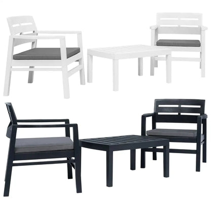 vidaXL Patio Furniture Set 3 Piece Conversation Set Table and Chairs Plastic - White - Furniture > Outdoor Furniture >