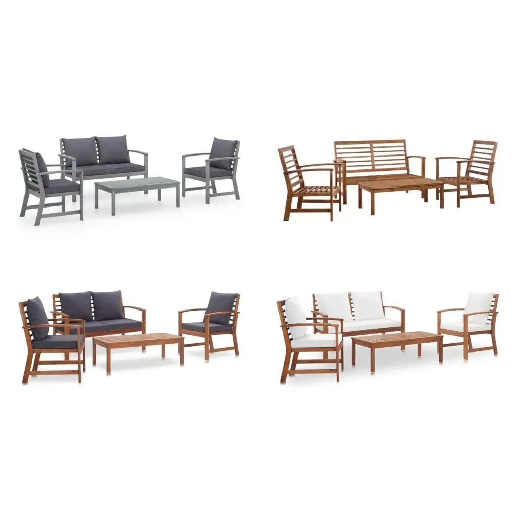 vidaXL Patio Furniture Set 4 Piece Bench Chair with Table Solid Acacia Wood - Brown - Outdoor Furniture Set