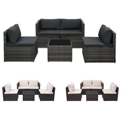vidaXL Patio Furniture Set 5 Piece Patio Sectional Sofa with Table Poly Rattan - Gray - Outdoor Sofa Set