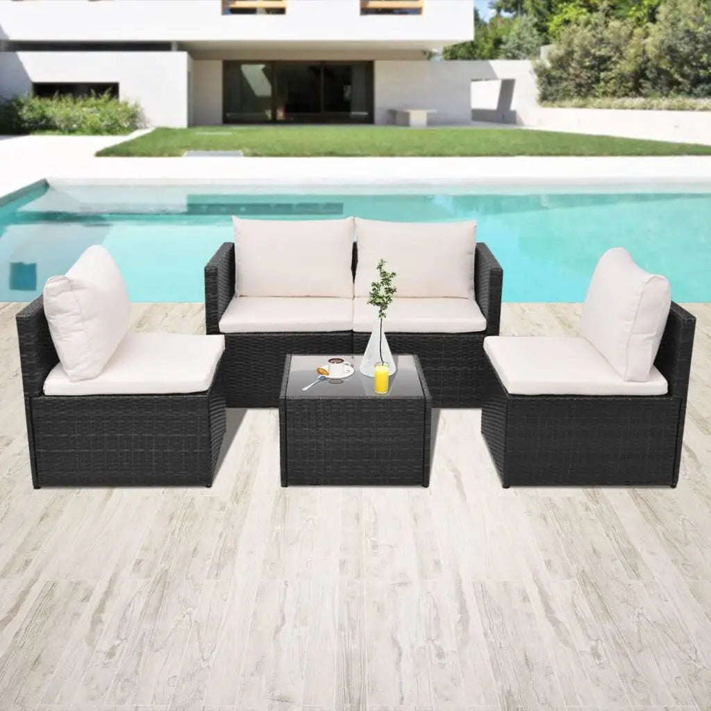 vidaXL Patio Furniture Set 5 Piece Patio Sectional Sofa with Table Poly Rattan - Black - Outdoor Sofa Set