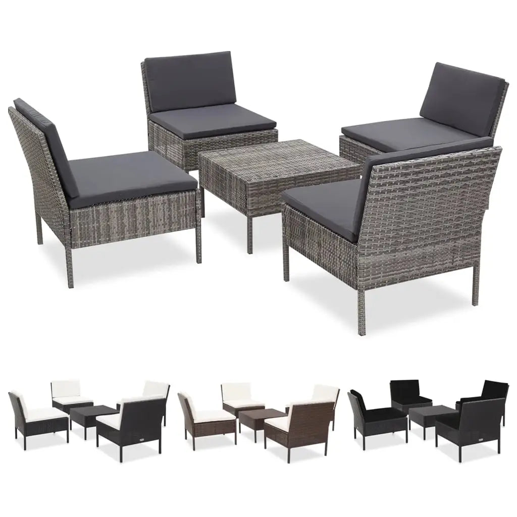 vidaXL Patio Furniture Set 5 Piece Patio Sectional Sofa with Table Poly Rattan - Brown - Furniture > Outdoor Furniture