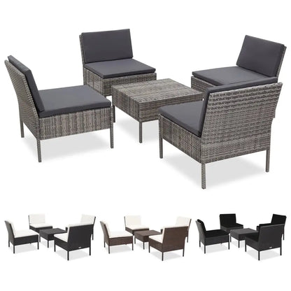 vidaXL Patio Furniture Set 5 Piece Patio Sectional Sofa with Table Poly Rattan - Brown - Furniture > Outdoor Furniture