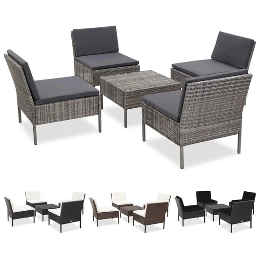 vidaXL Patio Furniture Set 5 Piece Patio Sectional Sofa with Table Poly Rattan - Brown - Furniture > Outdoor Furniture