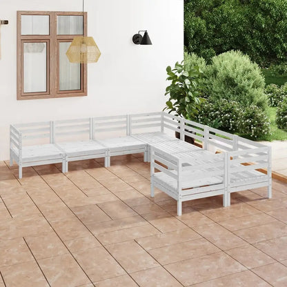 vidaXL Patio Furniture Set 8 Piece Garden Sectional Sofa Set Solid Wood Pine - White - Outdoor Sofa Set