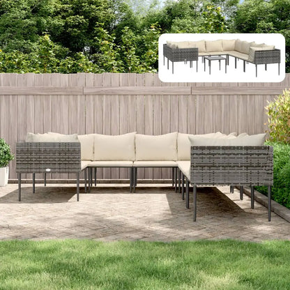 vidaXL Patio Furniture Set Outdoor Lounge Set with Cushions Gray Poly Rattan - Outdoor Lounge Set
