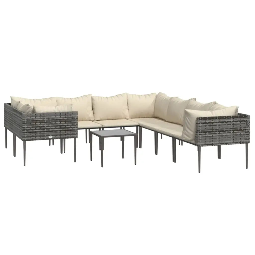 vidaXL Patio Furniture Set Outdoor Lounge Set with Cushions Gray Poly Rattan - Outdoor Lounge Set