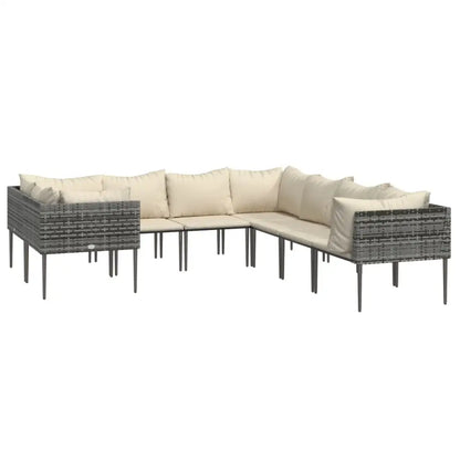 vidaXL Patio Furniture Set Outdoor Lounge Set with Cushions Gray Poly Rattan - Outdoor Lounge Set
