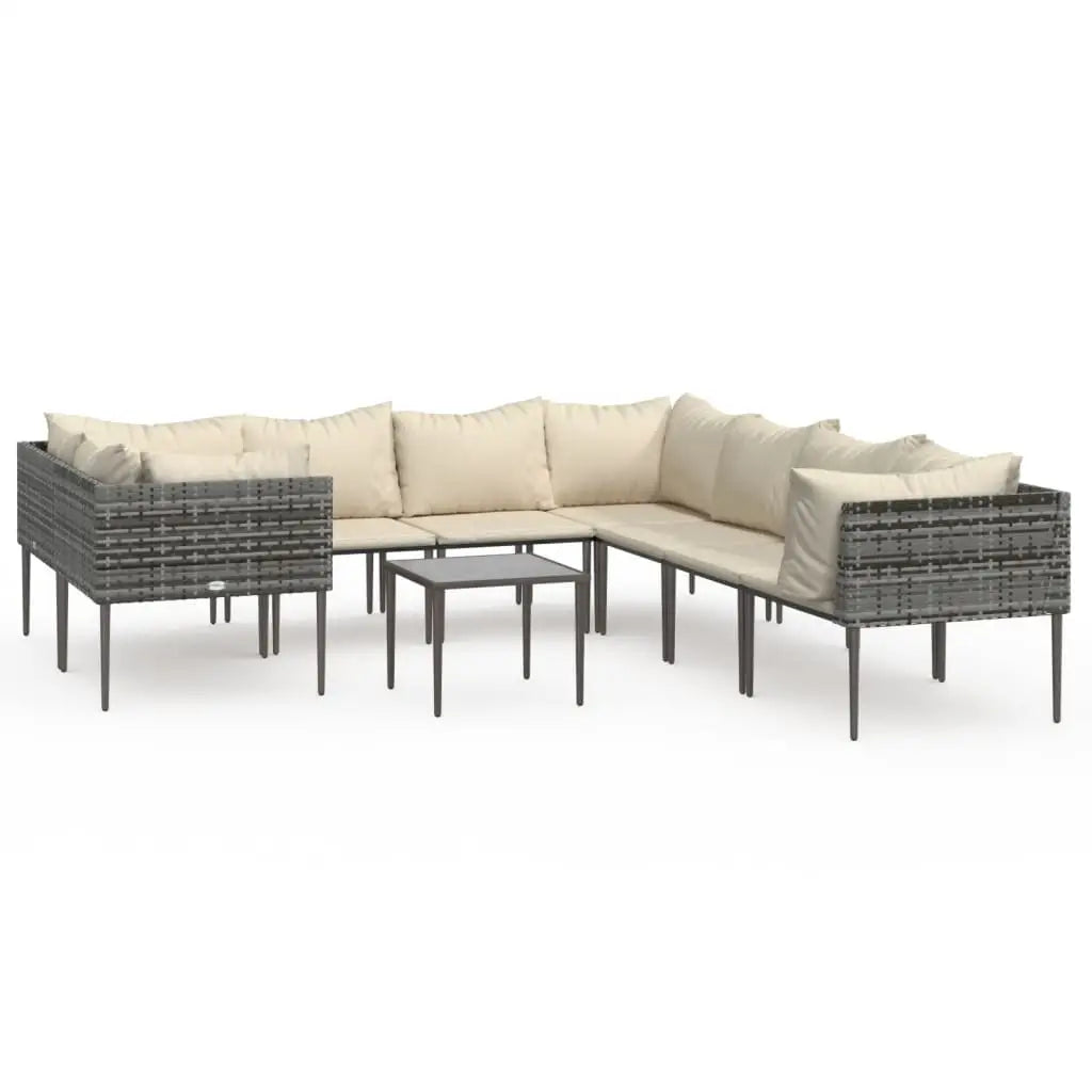 vidaXL Patio Furniture Set Outdoor Lounge Set with Cushions Gray Poly Rattan - Outdoor Lounge Set