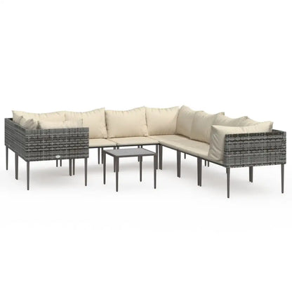 vidaXL Patio Furniture Set Outdoor Lounge Set with Cushions Gray Poly Rattan - Outdoor Lounge Set