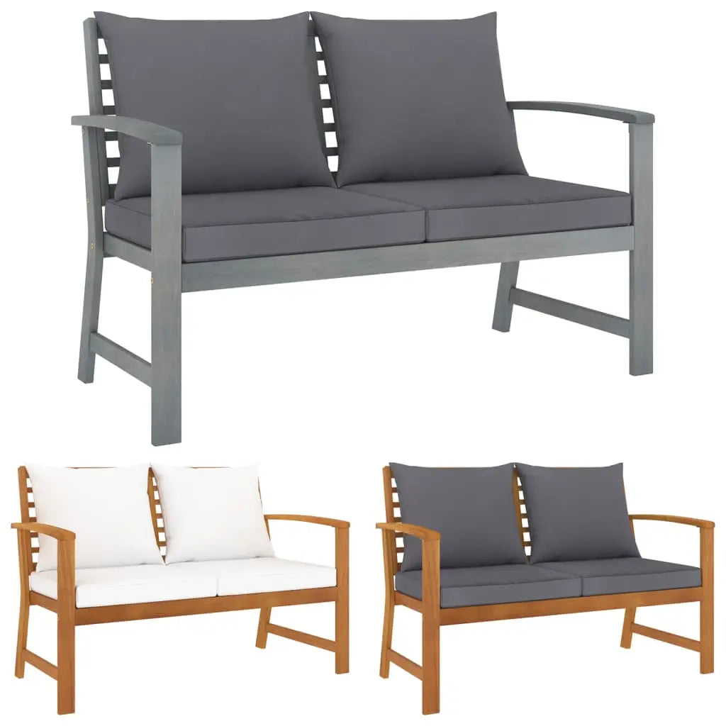 vidaXL Patio Garden Bench Loveseat with Cushion for Backyard Solid Wood Acacia - Dark gray - Outdoor Bench