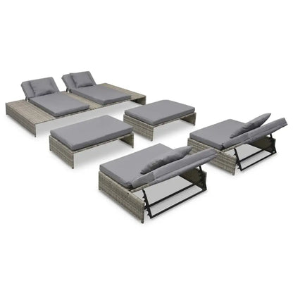 vidaXL Patio Lounge Set 15 Pieces Poly Rattan Gray - Lounge Set