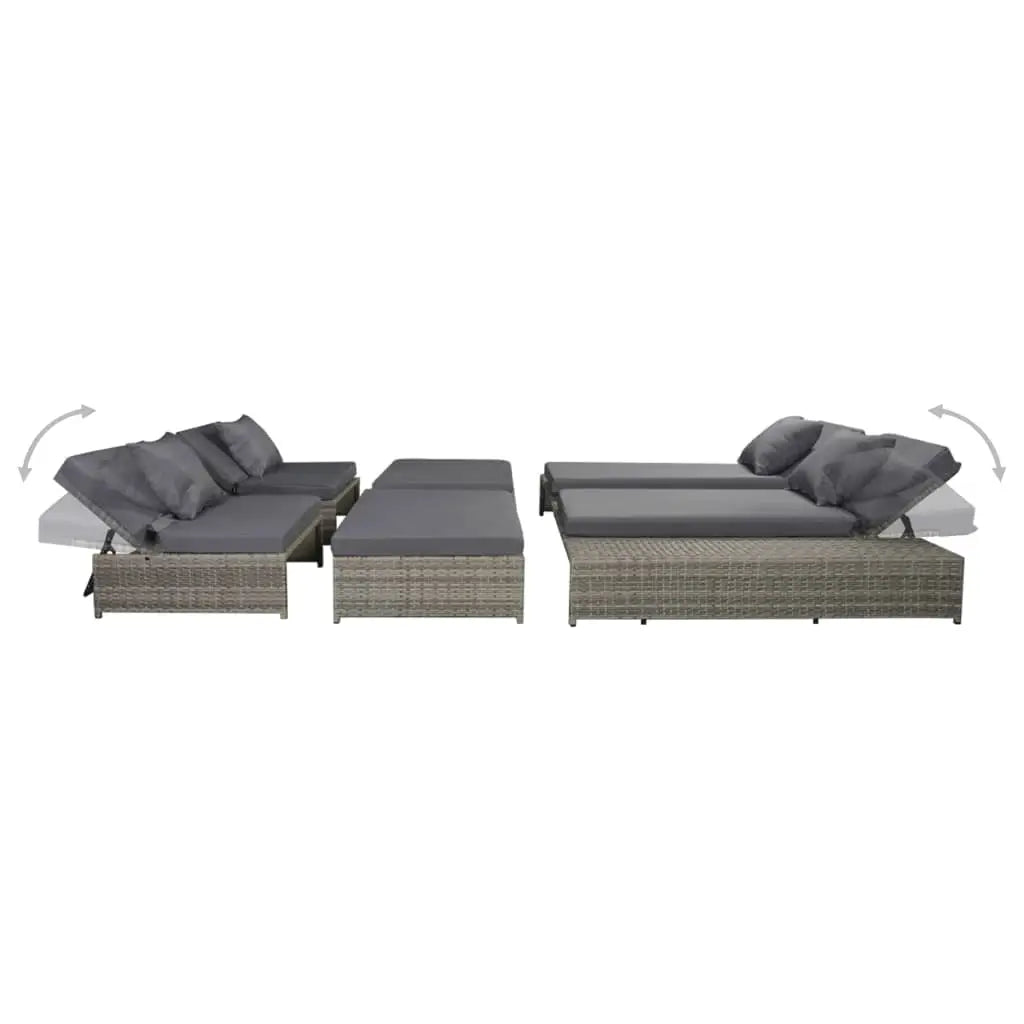 vidaXL Patio Lounge Set 15 Pieces Poly Rattan Gray - Lounge Set