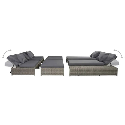 vidaXL Patio Lounge Set 15 Pieces Poly Rattan Gray - Lounge Set