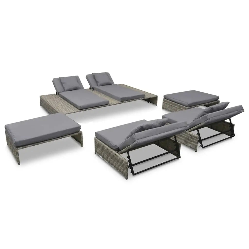 vidaXL Patio Lounge Set 15 Pieces Poly Rattan Gray - Lounge Set
