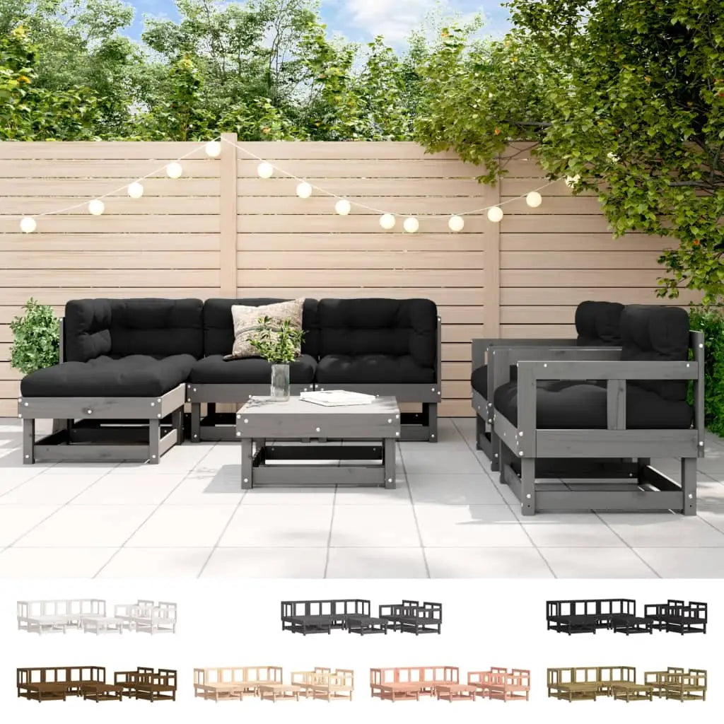 vidaXL Patio Lounge Set Outdoor Garden Furniture Set 7 Piece Solid Wood Pine - Outdoor Furniture Set