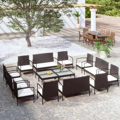 vidaXL Patio Lounge Set Outdoor Sectional Sofa Set Garden Loveseat Poly Rattan - Black and white / 16 piece - Furniture