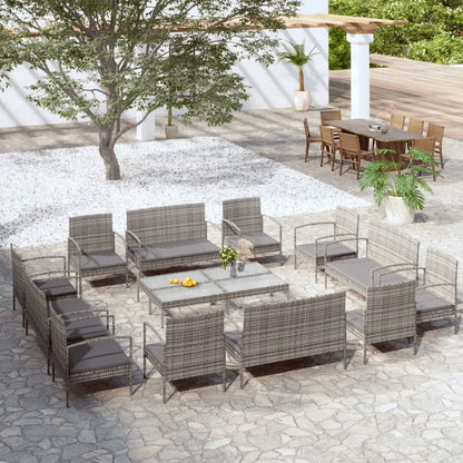 vidaXL Patio Lounge Set Outdoor Sectional Sofa Set Garden Loveseat Poly Rattan - Gray / 16 piece - Furniture > Outdoor
