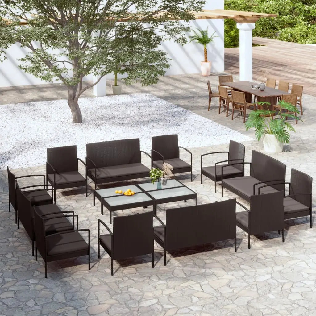 vidaXL Patio Lounge Set Outdoor Sectional Sofa Set Garden Loveseat Poly Rattan - Black / 16 piece - Furniture > Outdoor