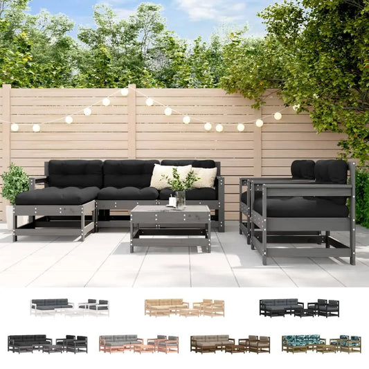 vidaXL Patio Lounge Set with Cushions Outdoor Furniture Set 7 Piece Solid Wood - Natural pine - Lounge Set